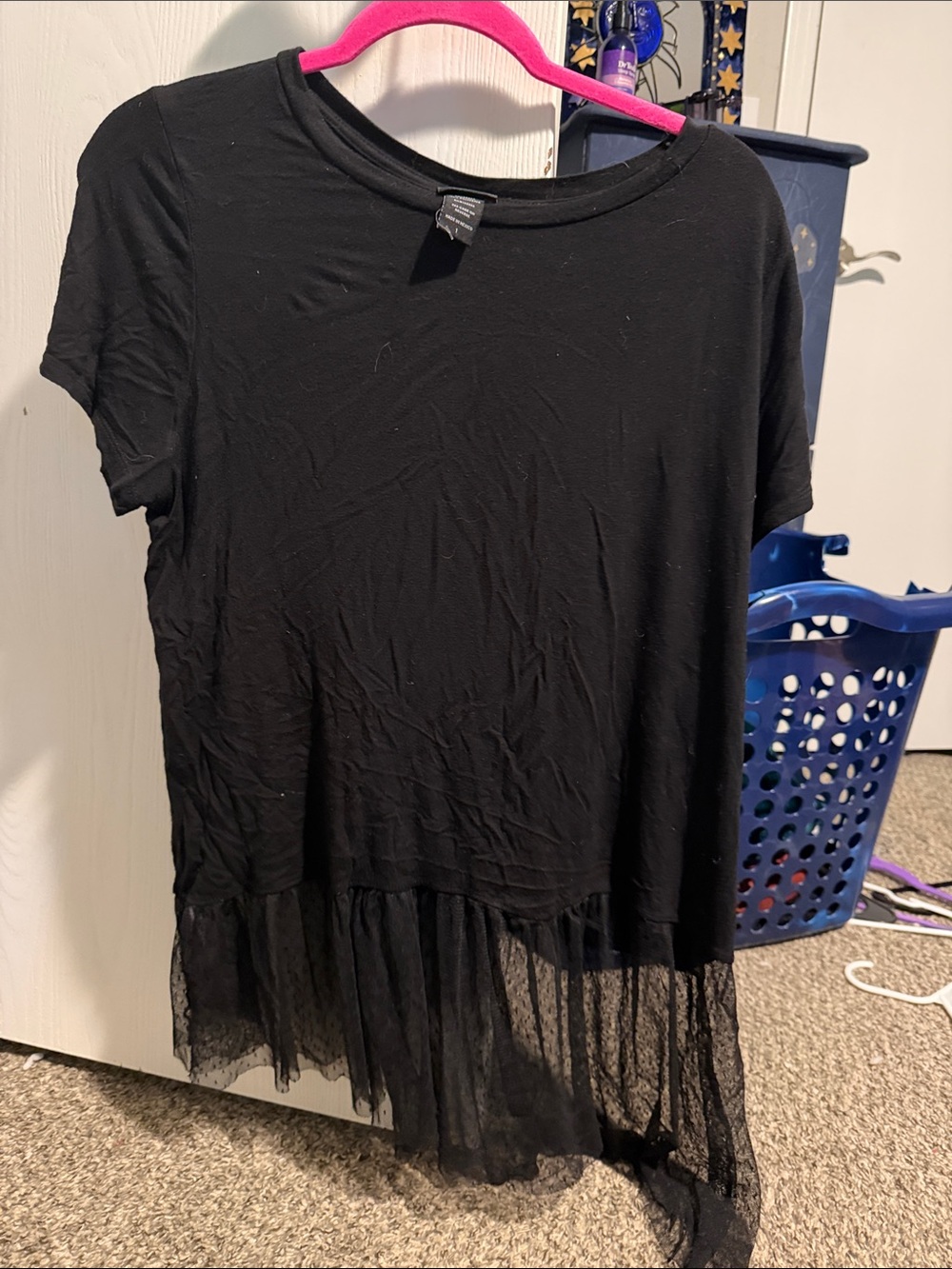 torrid Black Short Sleeve Top with Lace Tulle Hem